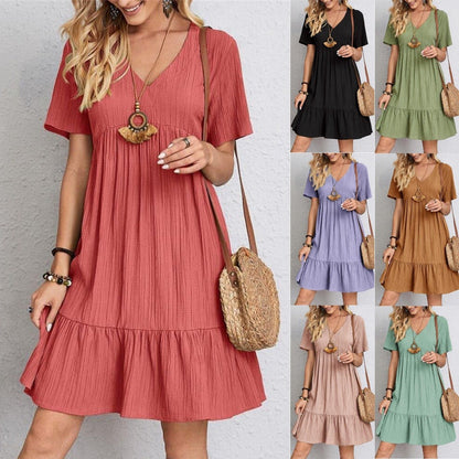 🎁Gorąca wyprzedaż 50% OFF⏳Luźna casualowa sukienka retro z dekoltem w szpic✨