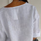 👚Damski lniano-bawełniany wygodny top z dekoltem w szpic