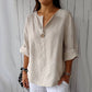 👚Damski lniano-bawełniany wygodny top z dekoltem w szpic